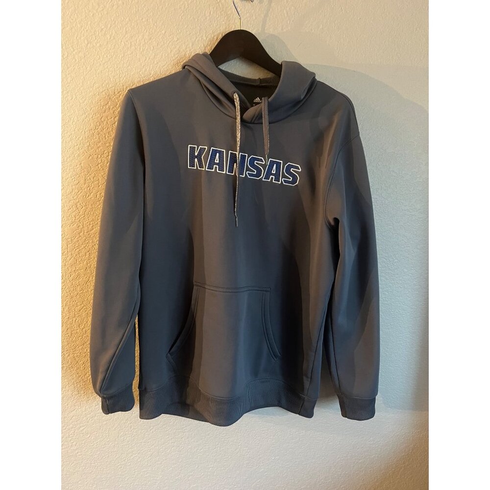Adidas Kansas Jayhawks Hoodie Mens Large Gray ClimaWarm Pullover Sweatshirt NCAA